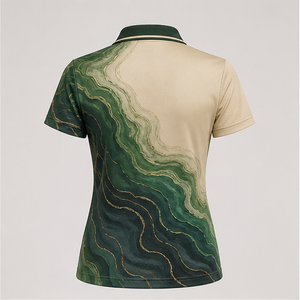 Polo Personalizado para Mujer, Color Verde Bosque Arena, con Diseño de Olas, de Secado Rápido, Transpirable, Manga Corta, Uniforme de Golf de Alto Rendimiento, WPS-0887 - Product Image 2