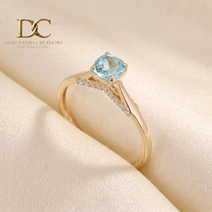 Bijoux de luxe certifiés IGI pour femmes, bague de fiançailles en or jaune massif 14 carats, diamant cultivé en laboratoire et Yag Paraiba bleu cultivé en laboratoire - Product Image 3