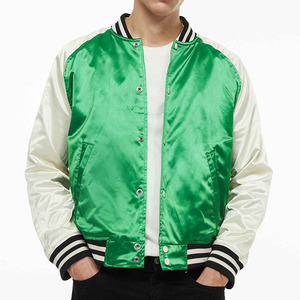Veste universitaire en satin vert pour homme, coupe classique, col rabattu, couleur unie, vêtement décontracté pour l'automne - Product Image 4