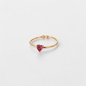 Anillo Abierto Ajustable de Latón Chapado en Oro con Corte de Corazón y Turmalina Rosa Creada en Laboratorio, Joyería Minimalista Apilable de Moda - Product Image 1