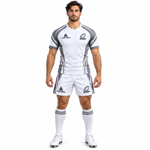Ensembles de shorts et maillots de rugby sur mesure, légers, respirants, en polyester, uniformes sportifs avec impression par sublimation pour les équipes - Product Image 2