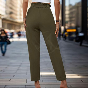 Pantalones anchos de estilo urbano con etiqueta tejida informal de nuevo diseño, pantalones holgados de algodón y lino para mujer, talla grande - Product Image 3