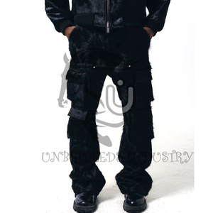 Men's Genuine Leather Cargo Pants Black Winter Windproof Breathable - Product Image 3