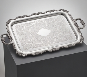 Plateau de service artisanal en métal poli avec motif Paisley, design vintage et poignées, idéal pour les mariages, les événements et l'usage domestique - Product Image 1