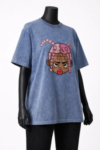 เสื้อยืดคอกลมสีน้ำเงินโอเวอร์ไซส์สำหรับผู้หญิง แขนสั้น พิมพ์ลายการ์ตูน ผ้าฝ้ายเจอร์ซีย์ 100% ทรงหลวม ใส่ได้ทุกฤดู - Product Image 5