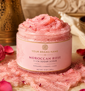 Moroccan Rose Shea Sugar <b>Body</b> <b>Scrub</b> Skin Smoothing Hydrating & Brightening Exfoliating Treatment OEM Private Label Wholesale - Product Image 1