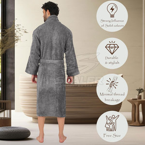 Plush Cotton <b>Men's</b> Long Sleeve <b>Bathrobe</b>-Soft & Quick Dry Casual Robe for Home Hotel Spa & Resort Use with Waist Tie - Product Image 2