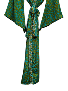 Bata de seda hasta el tobillo, multicolor, para dormir, estilo indio vintage, kimono de sari de seda reciclada - Product Image 3