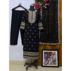 Conjunto de Top y Pantalón Negro para Mujer de Diseñador LC con Dupatta, Talla Única para Fiestas - Product Image 1
