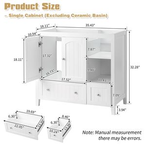 Mobile da <span class=keywords><strong>Bagno</strong></span> Bianco in MDF <span class=keywords><strong>Senza</strong></span> Lavabo, Doppia Anta e Cassetto con Strisce Decorative 91*46*82cm, Verniciato a Spruzzo, Doppio Mobile Lavabo - Product Image 6