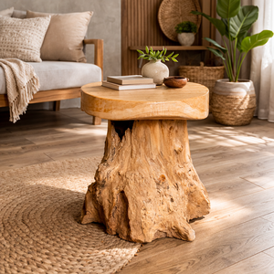 Tabouret en racine de teck artisanal de luxe ARTERRA - Design rustique durable et écologique, ottoman pour hôtel, appartement, villa - Product Image 3