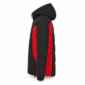 Custom Casual Hooded Puffer <b>Jacket</b> Winter Streetwear Color Block Panels Warm Embroidered Front Logo Zipper Pockets Service - Product Image 2