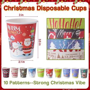 120 Vasos de Papel Desechables de 9oz con Diseño Navideño para Café, Té, Chocolate Caliente, Cacao y Otras Bebidas, 10 Diseños Festivos - Product Image 2