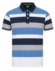 <b>Men</b> Striped Polo <b>Shirt</b> Short Sleeve Regular Fit Knitted Casual White <b>Pink</b> - Product Image 1