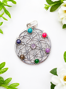 Pendentif en laiton naturel 7 chakras |   Pendentif en cristal de guérison fait main |   Pendentif de collier en laiton plaqué argent avec pierres précieuses - Product Image 5