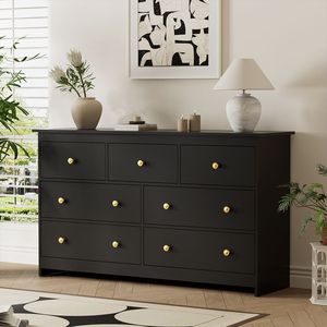 Oak <b>Chest</b> <b>of</b> <b>Drawers</b> with 7 <b>Drawers</b> and Metal <b>Handles</b> for Bedroom and Living Room - Product Image 6