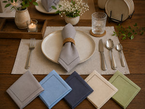 Custom Embroidered <b>Linen</b> <b>Cloth</b> Napkin with Floral Hemstitch Border | Washable Dinner <b>Table</b> Napkin for Home, Hotel & Wedding - Product Image 3
