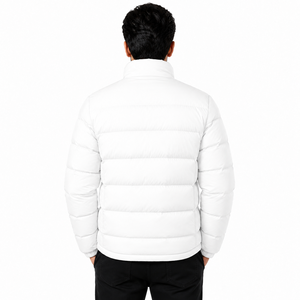 Veste d'hiver décontractée pour homme, col montant avec logo sur le devant, fermeture éclair, coupe-vent, rembourrage en polyester, coupe régulière, noire - Product Image 2