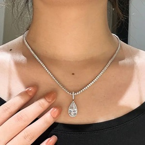 New Design 925 Moissanite Sparkle Halo 4 Carat Pear Cut <b>Tennis</b> Chain Certified Trendy Women's <b>Necklace</b> <b>Sterling</b> <b>Silver</b> 18K White - Product Image 5