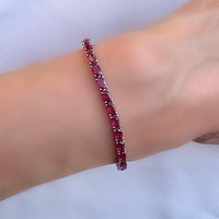 Bracelet tennis de luxe en argent sterling avec rubis ovales authentiques certifiés GIA, bijou élégant en pierre précieuse rouge, cadeau pierre de naissance de juillet pour