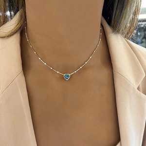 Collares de Corazón con Moissanita Brillante y Topacio Azul, Engaste en Bisel, Cadena Clásica de 18 Pulgadas, Lujo Único para el Día a Día, Venta al por Mayor, Oro Sólido de 14K - Product Image 6