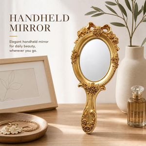 Vintage <b>Gold</b> Handheld Vanity <b>Mirror</b> with Handle Ornate Floral Rose Makeup <b>Mirror</b> Antique Style Dressing <b>Mirror</b> Decorative Beauty - Product Image 4
