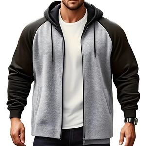 Sweat-shirt à capuche sportif décontracté pour hommes Design Color Block Coupe régulière avec poches Gris et noir Confort au quotidien Bangladesh - Product Image 2