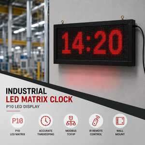 Industrial P10 <b>LED</b> Matrix <b>Clock</b> & Factory Data Display – Modbus TCP/IP | OEM/ODM - Product Image 1