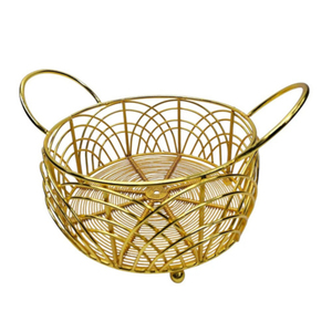 Handcrafted Luxury Modern Gold Metal <b>Wire</b> Gift <b>Basket</b> Handles Eco-Friendly Elegant Decorative Hamper for Wedding Home Festive - Product Image 1