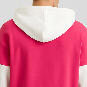 Men's Color Blocking Hooded Sweatshirt <b>Oversized</b> Casual Fleece Pullover Pink <b>White</b> Long Sleeve Autumn Wear - Product Image 5