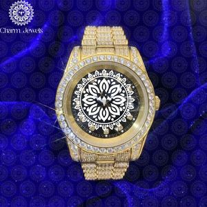 Montre de luxe en or Charm Jewels avec lunette sertie de diamants, mouvement à quartz analogique, cadran rond de 42 mm, montre unisexe tendance - Product Image 1