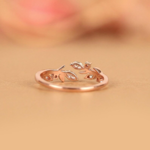 Diamond leaf vine <b>open</b> <b>ring</b> lab grown marquise branch band 14K solid gold nature inspired cuff <b>ring</b> elegant jewelry for women - Product Image 3