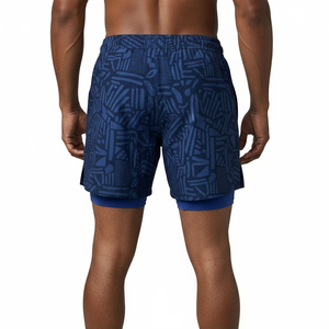 Shorts de bain 2 en 1 pour hommes, séchage rapide, avec doublure de compression, shorts de plage athlétiques avec poche pour téléphone, service OEM personnalisé - Product Image 2