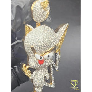 Collar de Joyería de Diseño con Colgante de Personaje de Anime, Diamante Cultivado en Laboratorio, Plata y Oro, Estilo Hip Hop - Product Image 3