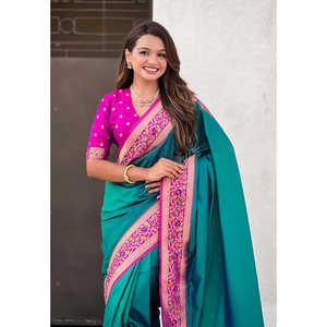 Sari en soie Green Gala avec pallu Paithani, Kadiyal Zari tissé, robes de soirée élégantes avec un travail de zari complexe - Product Image 2