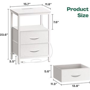 Comodino LED con Stazione di Ricarica, 2 Cassetti, Tavolino da Letto in Tessuto e Tavolino con Ripiano Aperto - Product Image 2