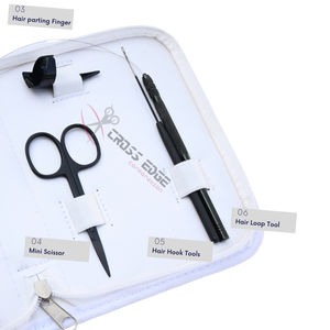 Kit d'outils pour extensions capillaires avec 5 outils de pose micro-anneaux, pince à sertir, outil à crochet, enfile-fils à boucle, mini-ciseaux et séparateur de mèches - Product Image 4