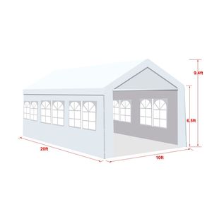 10 'x 20' Heavy Duty Carport Gazebo Auvent Garage Abri de voiture avec fenêtres Premium Garages extérieurs Auvents et Carports - Product Image 5