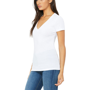 Camiseta de manga corta con cuello en V para mujer, de alta calidad, transpirable, holgada, 100% algodón. - Product Image 2