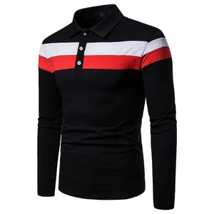 Polo à manches longues pour homme, coupe ajustée, design à rayures contrastées, tissu extensible doux, respirant, léger, décontracté, pour tous les jours - Product Image 2