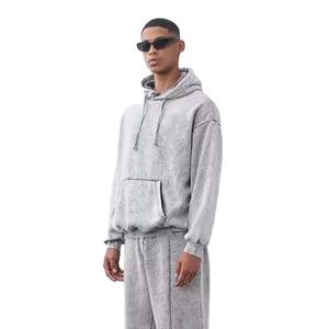 Conjunto de chándal lavado ácido desgastado Vintage para hombre de la mejor calidad, ropa de calle, 2 uds., jersey con capucha, chándal de invierno liso teñido - Product Image 4