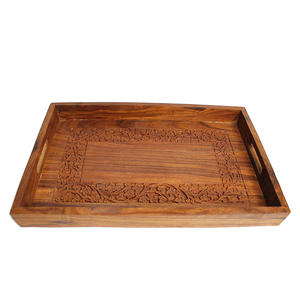 Bandeja Rectangular de Madera Maciza Rústica y Elegante de Brownwood Handicrafts, con Asa, para Uso Decorativo - Product Image 2