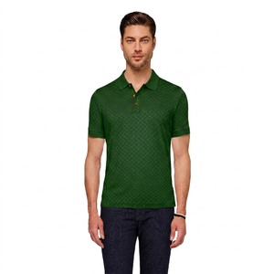 Polo de Manga Corta para Hombre, Azul Claro, con Patrón Geométrico, Transpirable, de Algodón, Estilo Casual Elegante, Corte Regular - Product Image 4
