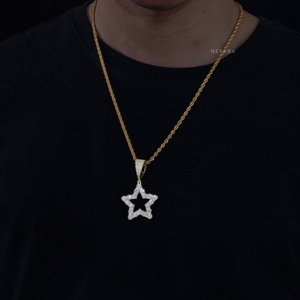 925 Silver Moissanite Hollow Star Pendant - Premium Artisan Jewelry, Premium Finish Iced Diamond Pendant, Unisex Hiphop Pendant - Product Image 5