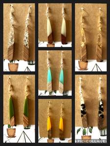 ต่างหูไม้เรซิ่นขัดเงาทำมือ สีสันสดใส น้ำหนักเบา เครื่องประดับโดดเด่น ดีไซน์เลียนแบบโบราณ งานฝีมือคอดิม - Product Image 2