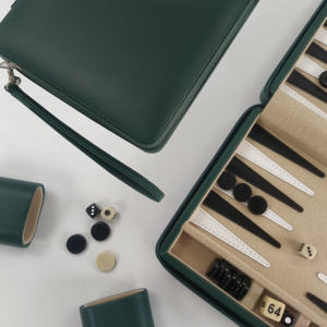 Luxury Green Leather Modern Durable Foldable Eco-Friendly Customizable <b>Backgammon</b> <b>Set</b> Removable Accessory Tray Board Table Game - Product Image 6