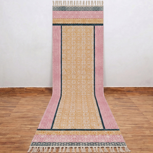 Tapis de sol artisanal en coton, style bohème, lavable, antidérapant, écologique, imprimé au bloc, tissage plat, pour salon, chambre, intérieur - Product Image 3