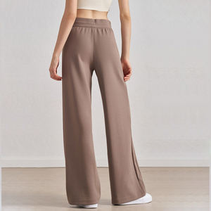 Pantalon de yoga évasé taille mi-haute avec couche d'air confortable, cordon de serrage à la taille et poches, motif uni, en toile, style jogger - Product Image 2