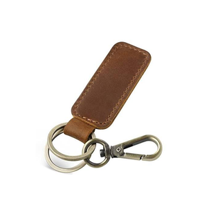 Personalized Genuine Leather Keychains Custom Embossed Custom Logo Simple square Leather <b>Keyring</b> - Product Image 3
