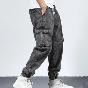 Pantalones Cargo de Algodón Lavado a la Piedra, Cintura Media, Cordón Ajustable, Corte Holgado, Largura al Tobillo, Color Sólido, Casual, para Hombre y Mujer, Estilo Urbano - Product Image 1